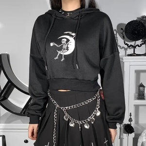 Gothic Skeleton Print Black Hoodie