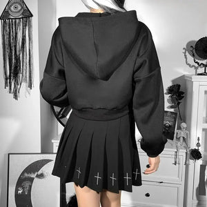 Gothic Skeleton Print Black Hoodie