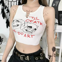 Load image into Gallery viewer, Gothic Skull Print White Crop Top