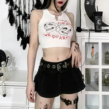 Load image into Gallery viewer, Gothic Skull Print White Crop Top