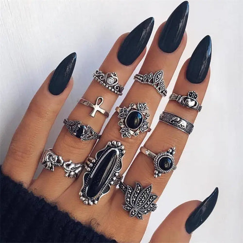 Gothic Vintage Geometry Joint Ring Sets