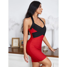 Load image into Gallery viewer, Halter Neck Sleeveless Patchwork Bodycon Dress