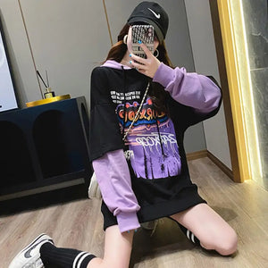 Harajuku Patchwork Long Sleeve Oversized Hoodie