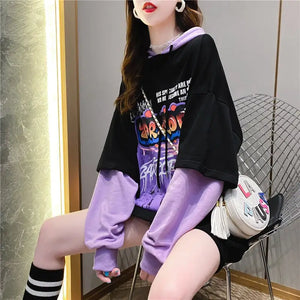 Harajuku Patchwork Long Sleeve Oversized Hoodie