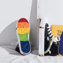 Load image into Gallery viewer, High Top Canvas Laced Up Rainbow Tennis Sneakers