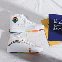 Load image into Gallery viewer, High Top Canvas Laced Up Rainbow Tennis Sneakers