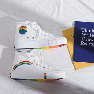 High Top Canvas Laced Up Rainbow Tennis Sneakers