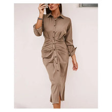 Load image into Gallery viewer, High Slit Button Front Long Sleeve Shirt Dress