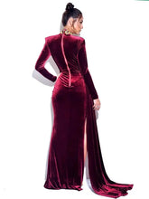Load image into Gallery viewer, High Slit Velvet Formal Dress