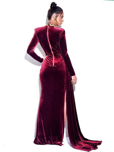 High Slit Velvet Formal Dress