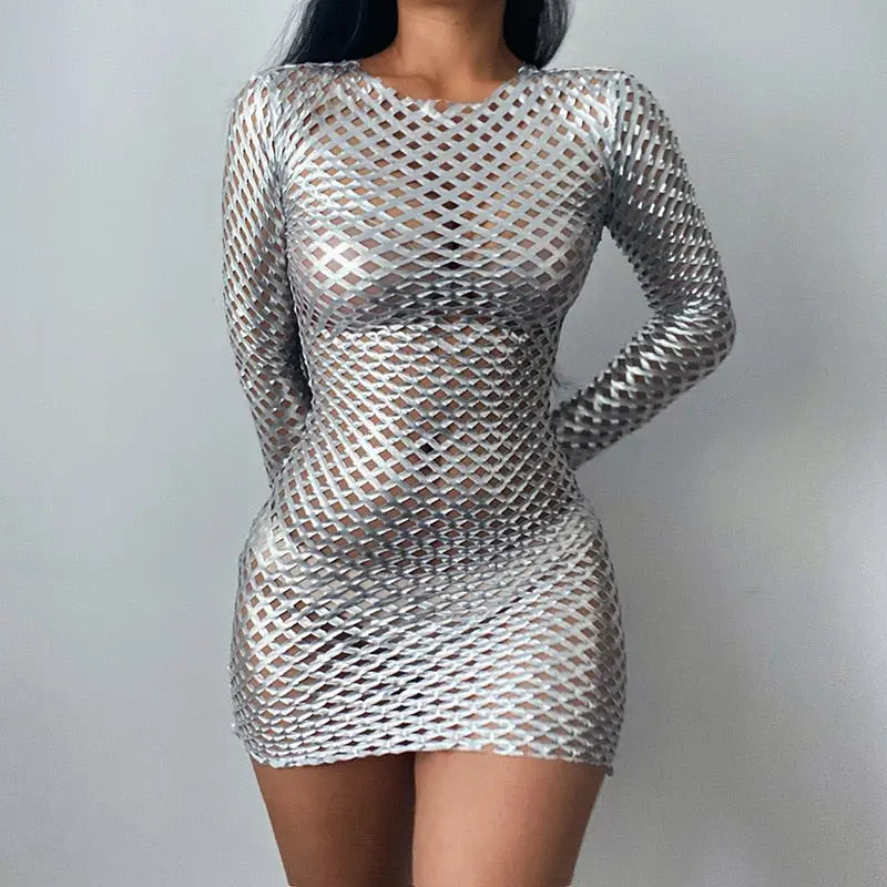 Hollow Out Long Sleeve Sheath Bodycon Dress