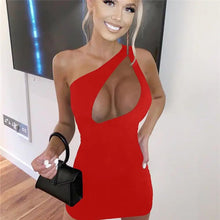 Load image into Gallery viewer, Hollow Out One Shoulder Ruched Mini Dress