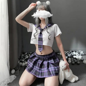 Japanese Plaid Uniform Role Play Costume - Purple / One Size