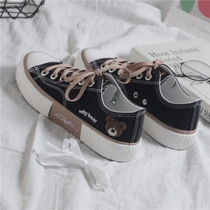 Kawaii Lolita Casual Flat Cute Bear Sneakers - zong / 35