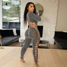 Load image into Gallery viewer, Knitted Long Sleeve Hollow Bandage Jumpsuit