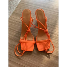Load image into Gallery viewer, Lace Up Sexy High Heel Square Toe Shoes - Orange / 40