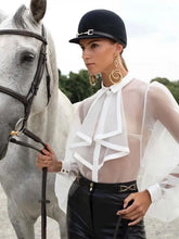 Load image into Gallery viewer, Lantern Sleeve Lapel Mesh Sheer Shirt