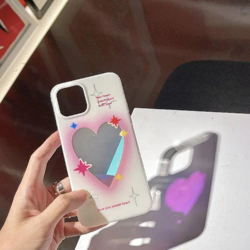 Laser Pink Love heart Pattern phone Case For iphone