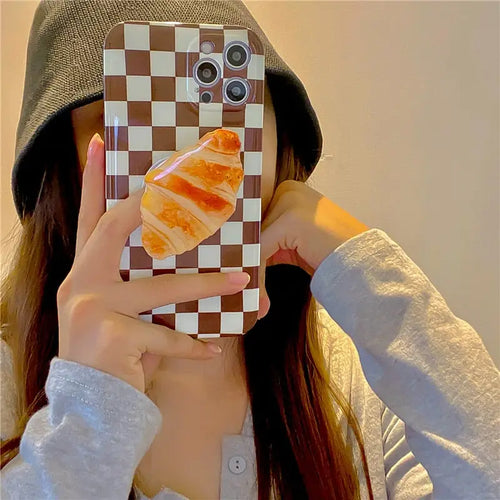 Lattice Lovely Croissant Bracket phone Case For iphone