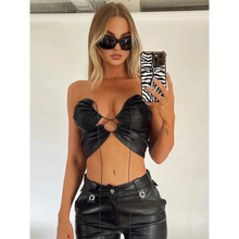Load image into Gallery viewer, PU Leather Bandage Cut Out Camis Crop Top