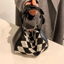 Load image into Gallery viewer, PU Leather Bucket Crossbody Plaid Handbag