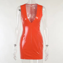 Load image into Gallery viewer, PU Leather Sleeveless Bodycon Dress - Orange / S