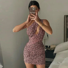 Load image into Gallery viewer, Leopard Print One Shoulder Sleeveless Mini Dress