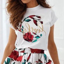 Load image into Gallery viewer, Letter Floral Print Casual Top &amp; Layered Skirt Set