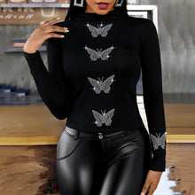 Load image into Gallery viewer, Long Sleeve Butterfly Pattern Studded Blouse