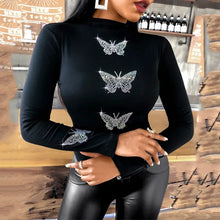 Load image into Gallery viewer, Long Sleeve Butterfly Pattern Studded Blouse