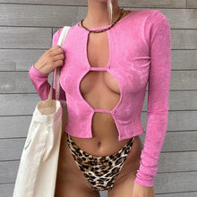 Load image into Gallery viewer, Cut Out Long Sleeve Cropped Top - pink / M
