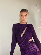 Load image into Gallery viewer, Long Sleeve Cutout Pleated Bodycon Maxi Dress