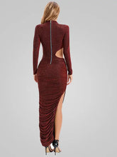 Load image into Gallery viewer, Long Sleeve Cutout Pleated Bodycon Maxi Dress