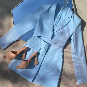 Long Sleeve Notched Collar Hollow Out Blazer Dress