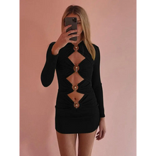 Load image into Gallery viewer, Cut Out Long Sleeve Ribbed Knitted Dress