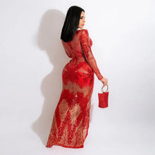 Load image into Gallery viewer, Long Sleeve Sequin Maxi Elegant Dress