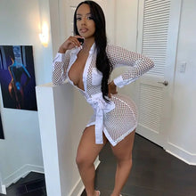 Load image into Gallery viewer, Long Sleeve Sexy Bodycon Fishnet Hollow out Dress