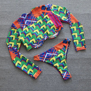 Long Sleeve Underwire Push Up Brazilian Bathing Suit Set
