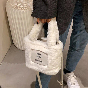 Luxury Letter Faux Fur Plush Chain Shoulder Bag