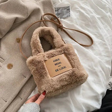 Load image into Gallery viewer, Luxury Letter Faux Fur Plush Chain Shoulder Bag - Khaki