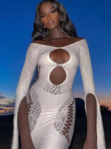 Marleny Hollow Out Bodycon Mini Dress - white / One Size