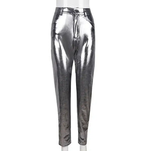 Metallic Shiny High Waisted Skinny Pants