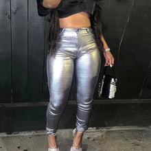 Load image into Gallery viewer, Metallic Shiny High Waisted Skinny Pants - S / Silver