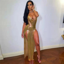Load image into Gallery viewer, Metallic Off Shoulder Evening Dress