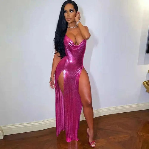 Metallic Off Shoulder Evening Dress