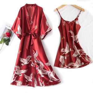Mini Kimono Pajama Sleepwear - Black - Long Set / XL