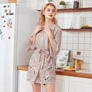 Mini Kimono Pajama Sleepwear - Camel-Short Robe / XL