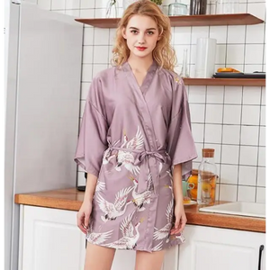 Mini Kimono Pajama Sleepwear - Light Purple-Short / M