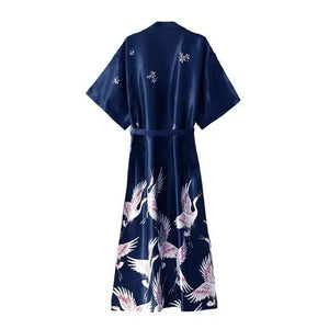 Mini Kimono Pajama Sleepwear - Navy Blue-Long Robe / M
