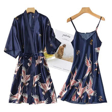 Load image into Gallery viewer, Mini Kimono Pajama Sleepwear - Navy Blue- Short Set / XL